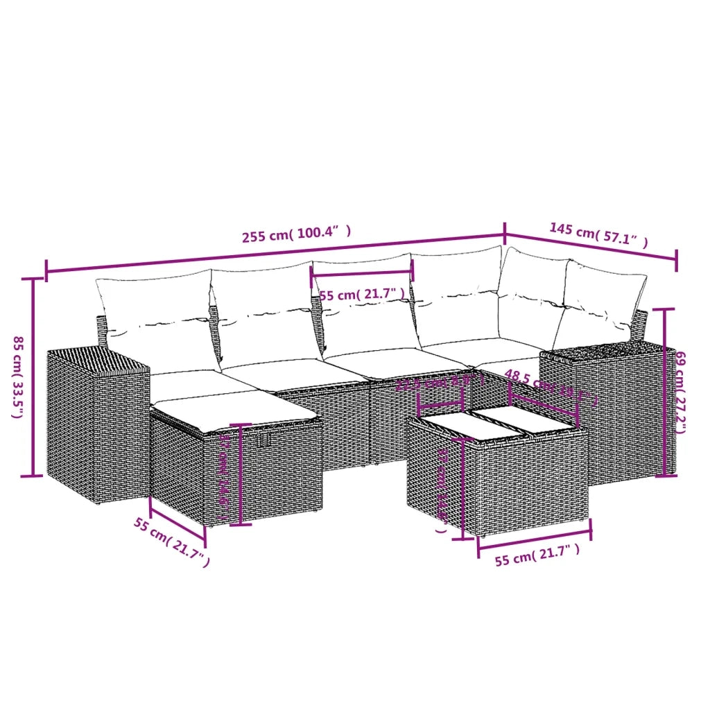 Set Divani da Giardino 7pz con Cuscini Grigio Chiaro Polyrattan 3264428