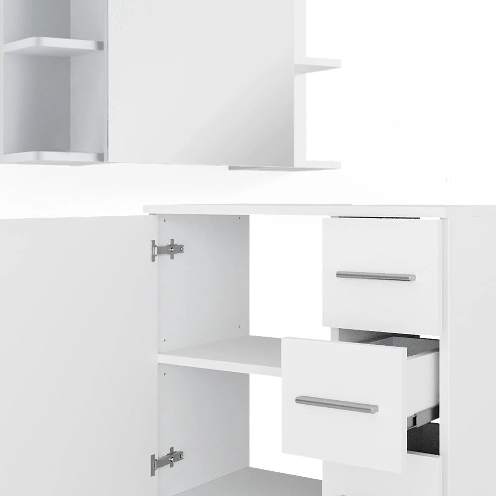 Set di mobili da bagno Ilias, Bianco, 60.2 cm, composto da mobile lavabo, pensile a specchio, colonna e base media