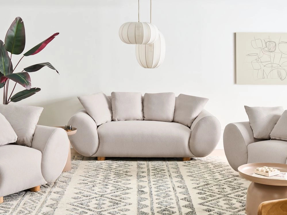 Divano 2 posti in tessuto intrecciato Schienale imbottito Beige chiaro stile moderno e minimalista