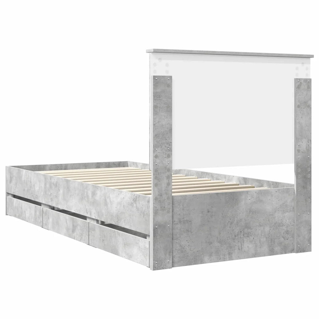 Struttura del letto con cassetto Grigio cemento 75 x 190 cm
