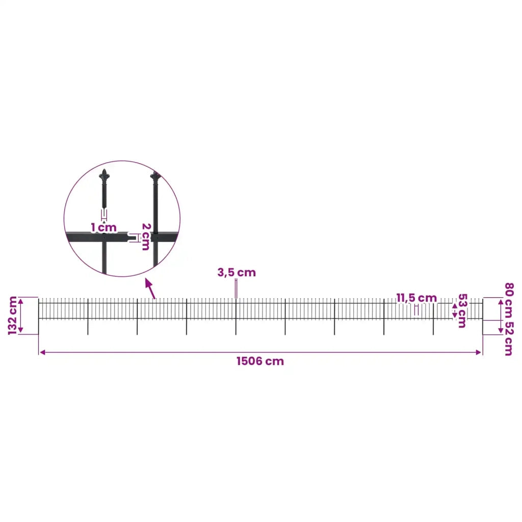 Recinzione da Giardino con Punta a Lancia in Acciaio 1506x80 cm Nero 277610