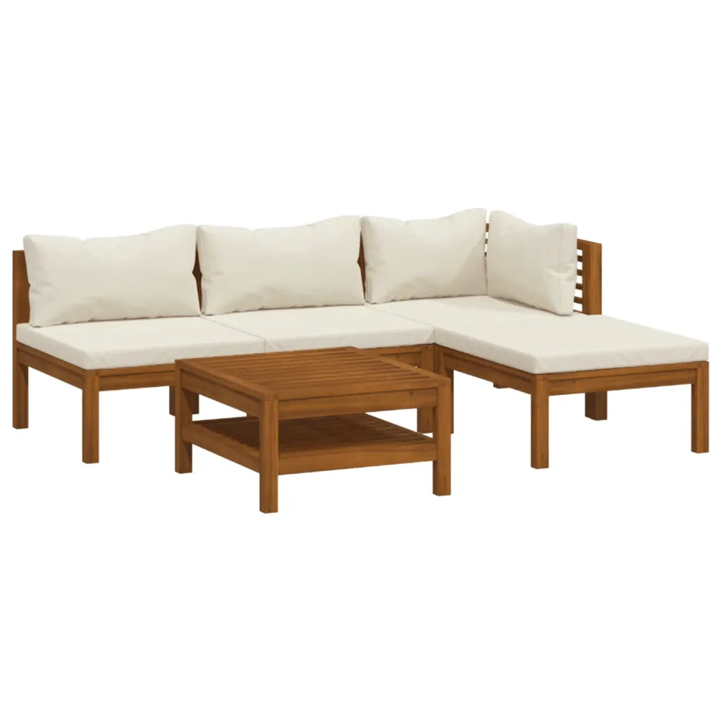 Set Divani da Giardino 5 pz con Cuscini Crema in Legno Acacia cod mxl 42625