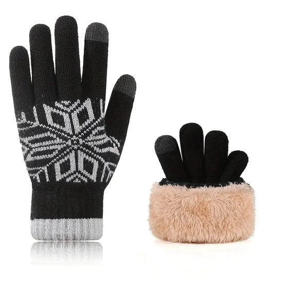Maniche a doppia pelle intrecciate, guanti touchscreen resistenti al caldo e al freddo in jacquard per autunno e inverno, guanti touchscreen in pelle di velluto e spessi (nero)