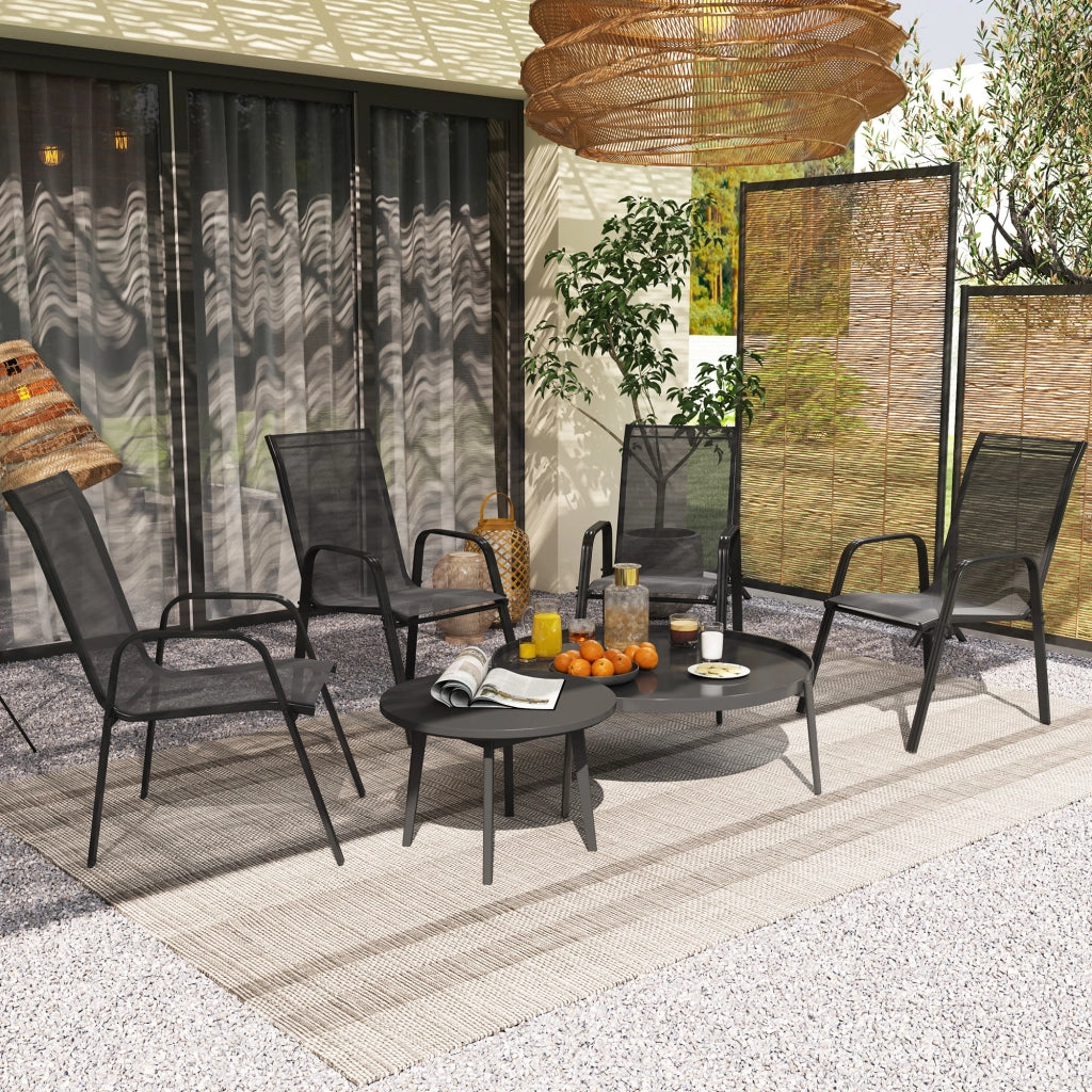 Sedia da Giardino Impilabile con Braccioli ¨C Zephmum ¨C Nero, Metallo e Tessuto a Rete