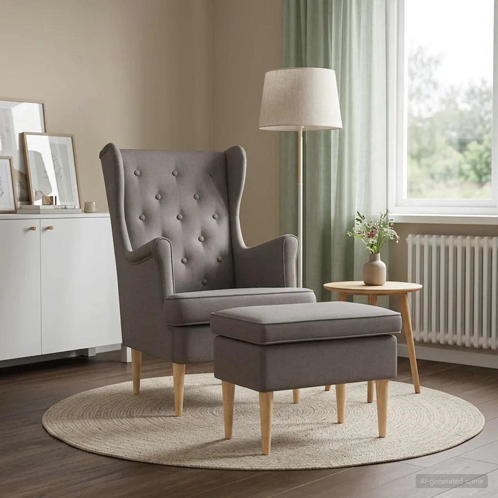 Poltrona con Ottomano 2 pz Tortora Tessuto 3418810