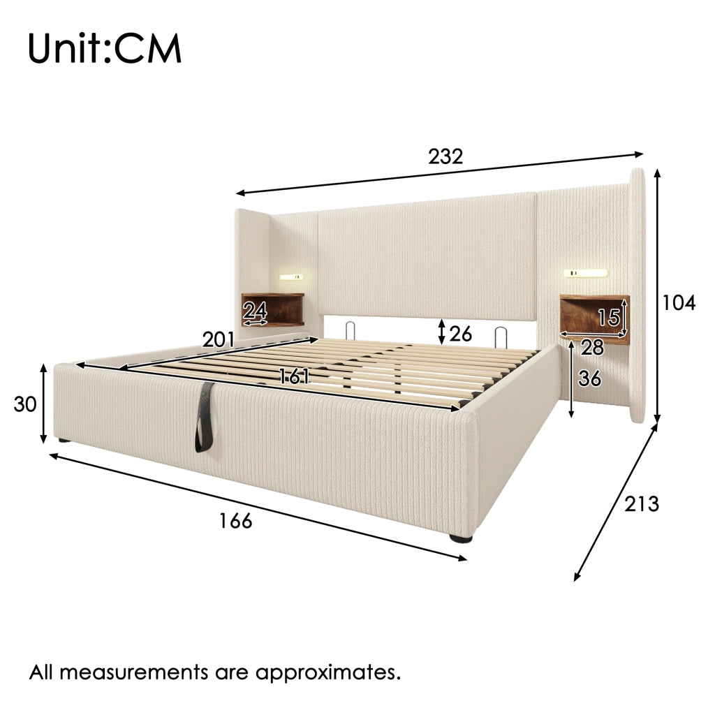 Letto Contenitore Letto Matrimoniale 160×200 cm con USB; Tipo C e Lampada da Lettura; senza Materasso
