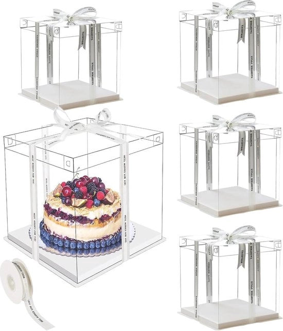 Contenitori trasparenti a coperchio - 5 pezzi - 20 cm - scatola per dessert - plastica - scatole per regalo - a doppia imbottitura - 66x26x25cm