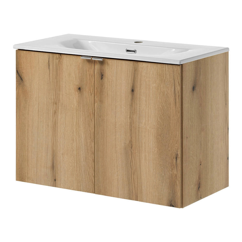 Armadio Pensile Sottolavabo NEWPORT con Lavandino 80x57x39 cm Effetto Rovere [en.casa]