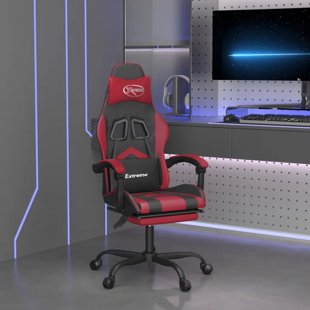 Sedia da Gaming con Poggiapiedi Nero e Rosso Vino in Similpelle cod mxl 78386