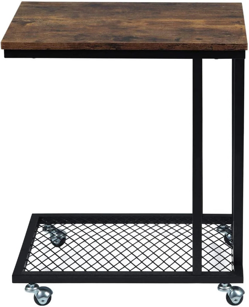 Tavolino laterale vintage in MDF marrone e metallo con rotelle 19_0000119