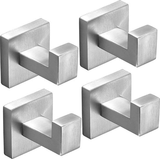 Hanger per asciugamani, 4 pezzi, nickel cromato, moderno, quadrato, attaccapanni per armadio e bagno, hanger per bagno e cucina, supporto per parete, acciaio inossidabile SUS304