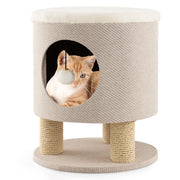 Sgabello nicchia per gatti con pali tiragraffi e pallina di peluche, Casetta per animali domestici multiuso Beige-Lettini e divanetti