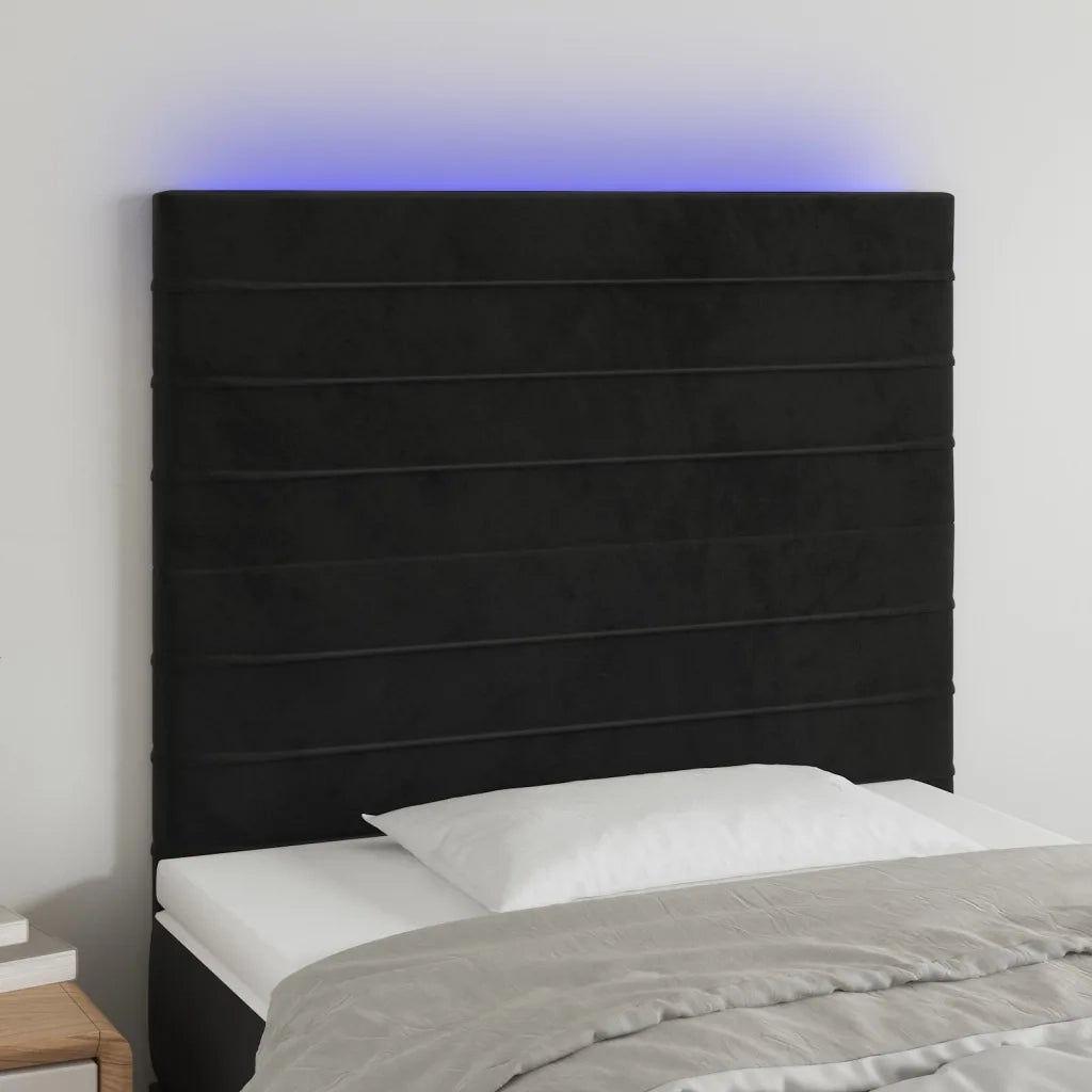 Testiera a LED-Testata con LED Nera 80x5x118/128 cm in Velluto 964293