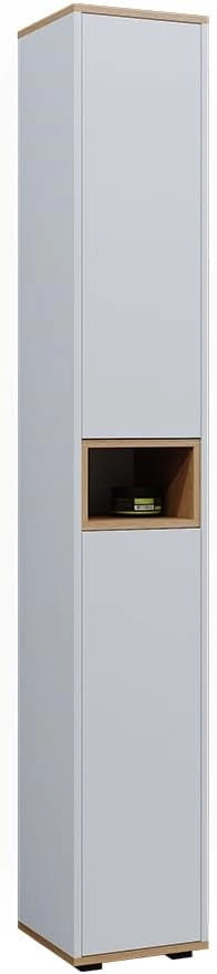 Armadio per il bagno Didi, Bianco/Artisan, 30 x 192 cm con 2 porte, per la conservazione di articoli da bagno e prodotti per la cura personale