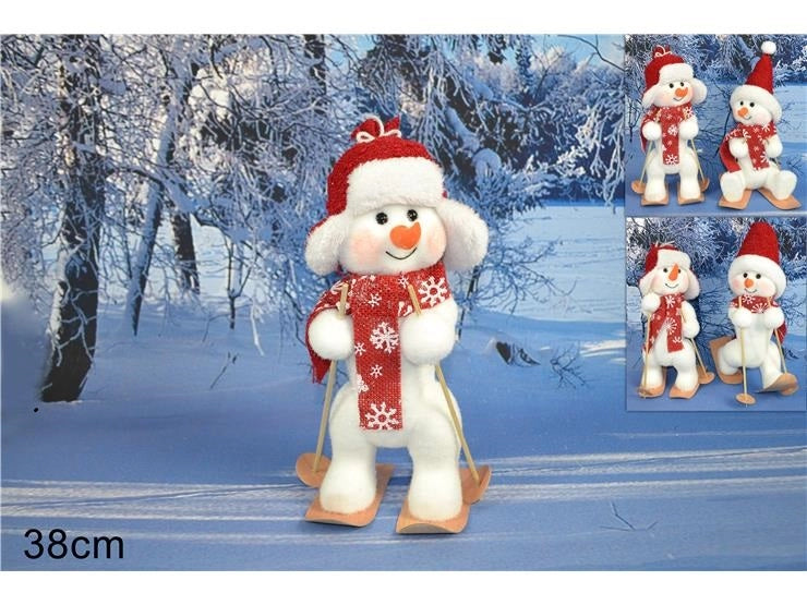 1 Pezzo Decorazione Natale Pupazzo di Neve su Sci con Sciarpa 38 cm 4 Modelli