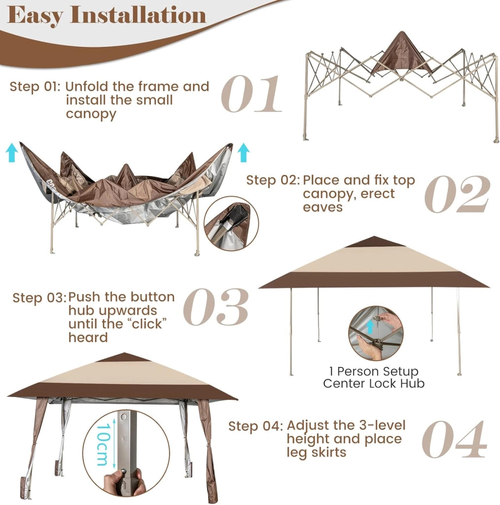 Gazebo da Giardino Regolabile in Altezza 265/275/285 cm, Pieghevole, Portatile, con Custodia e Ruote e 4 Sacchi di Sabbia, Tenda da Giardino, Terrazza, Cortile