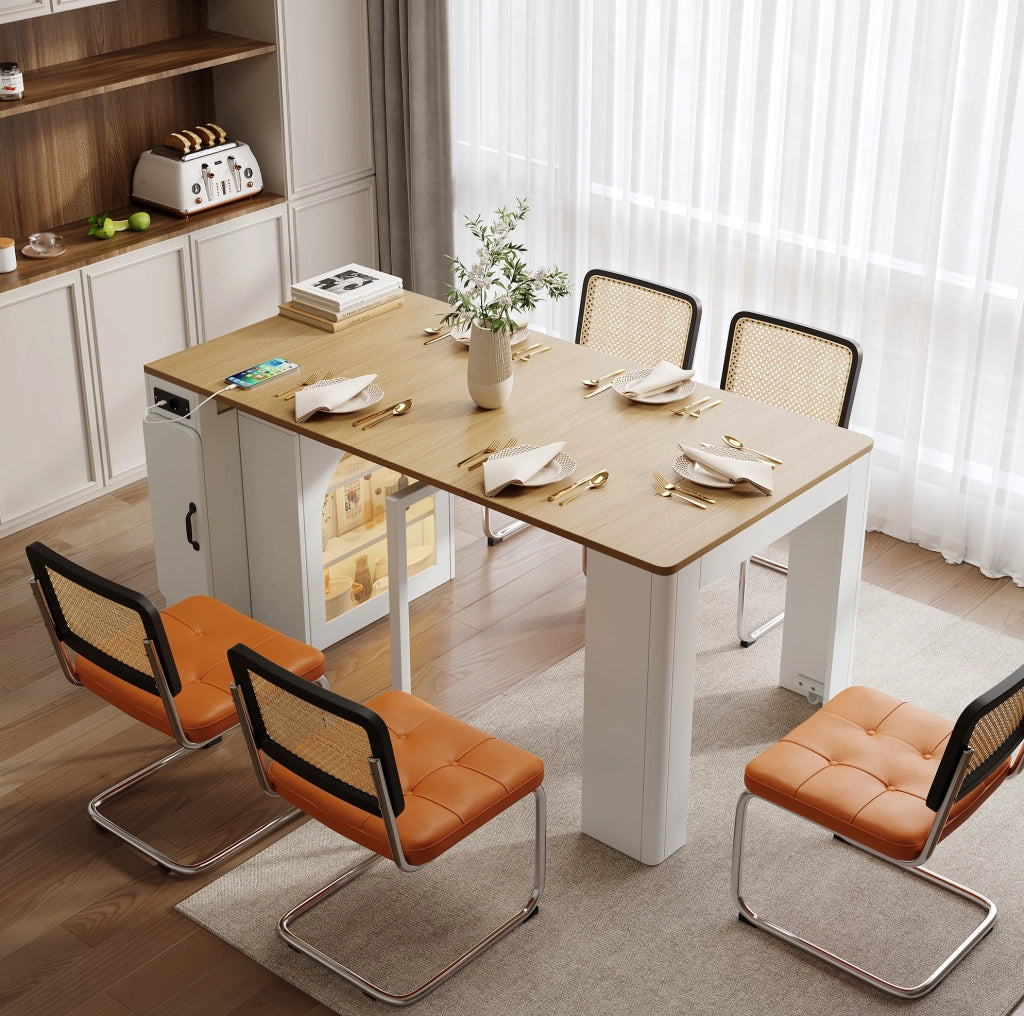 Tavolo estensibile con isola cucina, LED, prese USB/Type-C