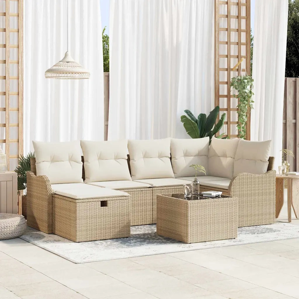 Set Divano da Giardino 7 pcs beige e panna Poly Rattan