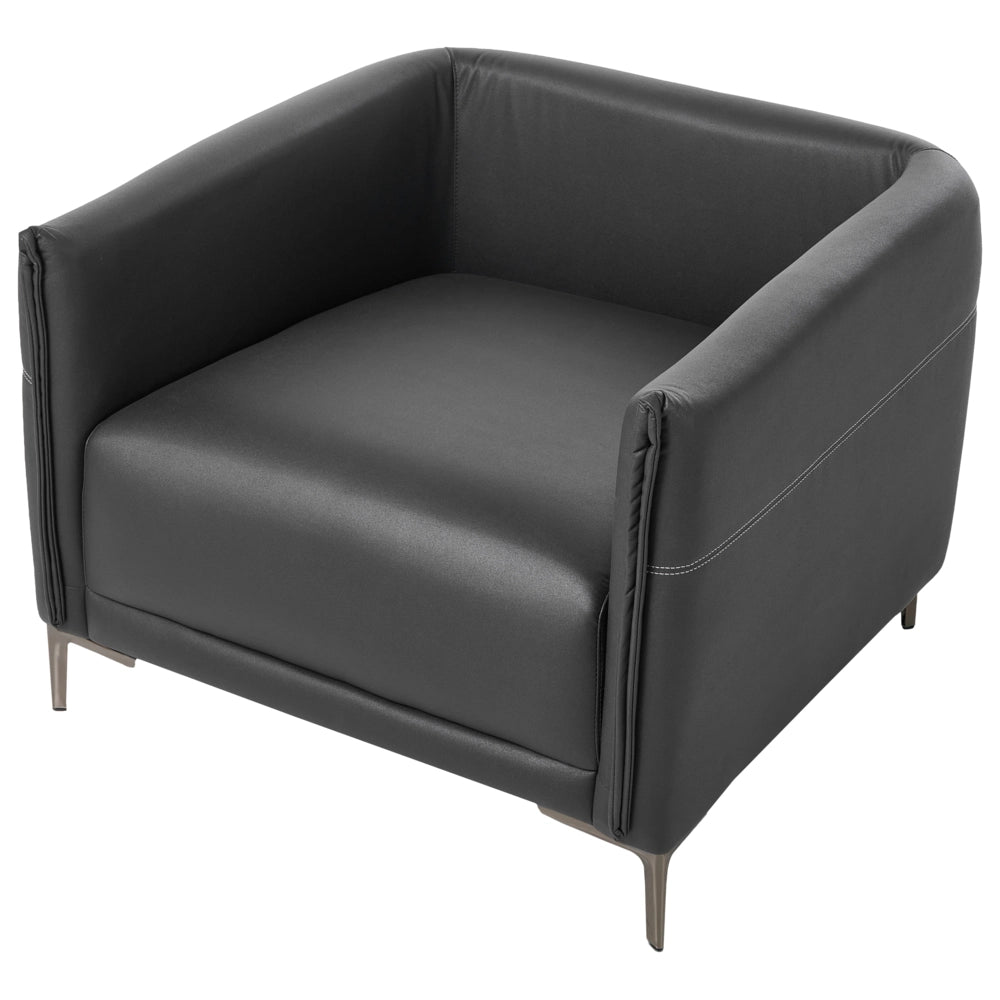 Poltrona in tessuto nero con gambe in metallo stile moderno minimalista