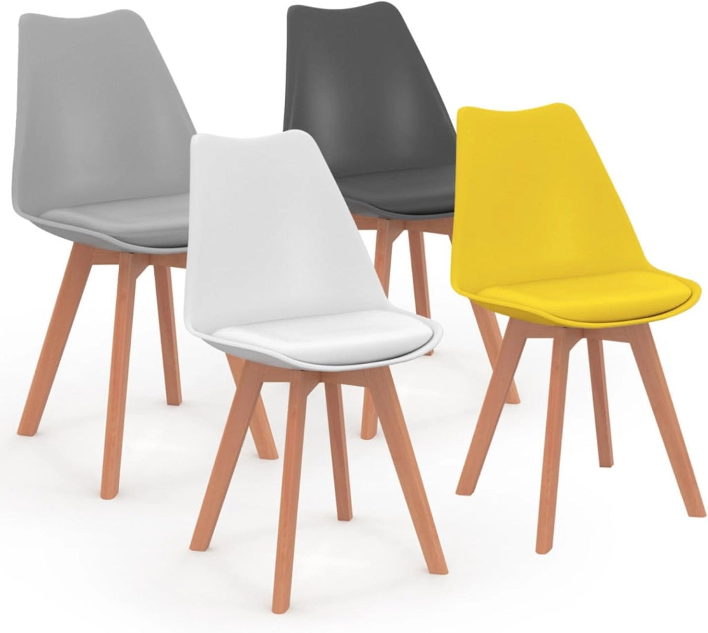 Set di 4 sedie da pranzo grigio scuro, grigio chiaro, bianco e giallo SARA