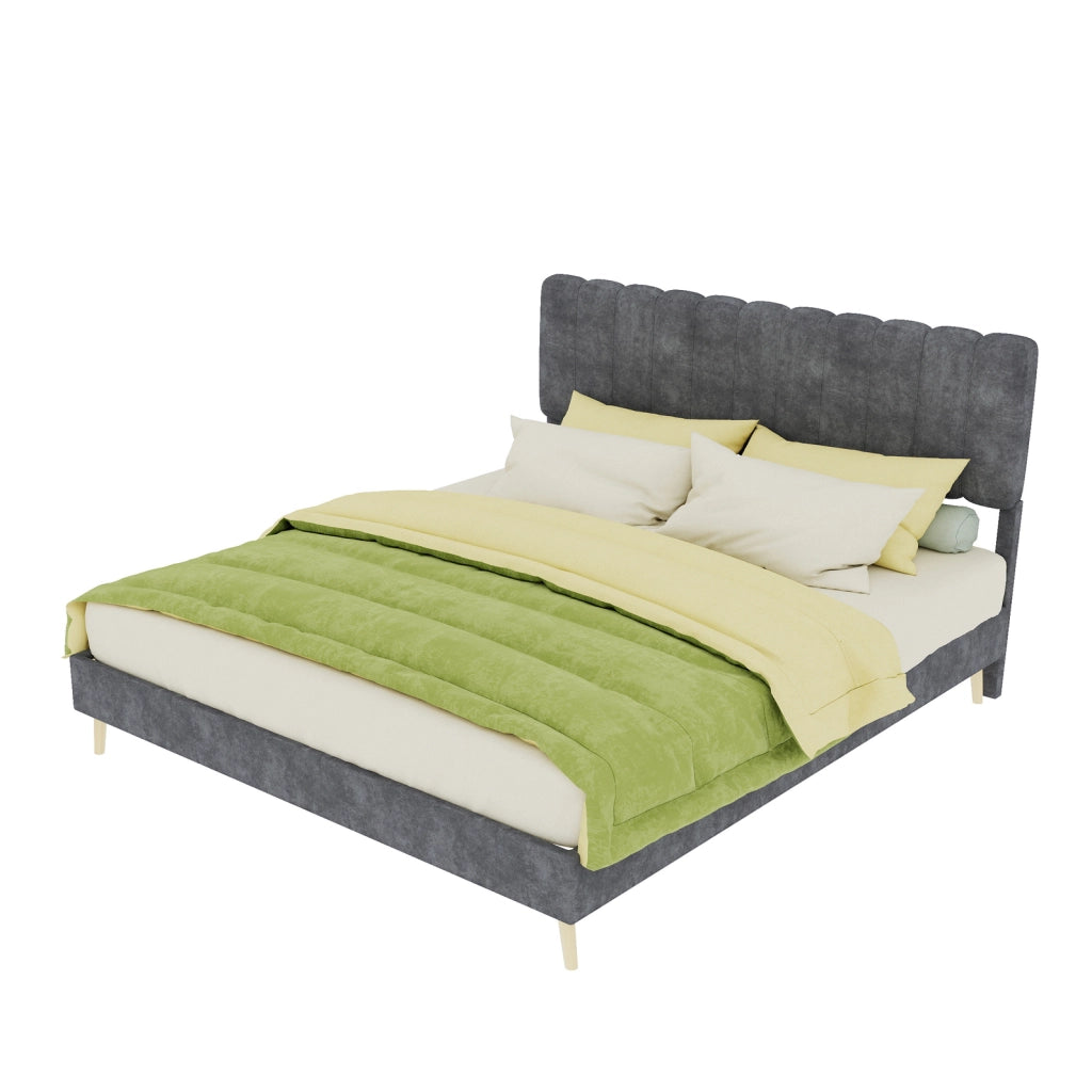 Letto imbottito 160x200 cm in velluto olandese grigio con struttura in metallo