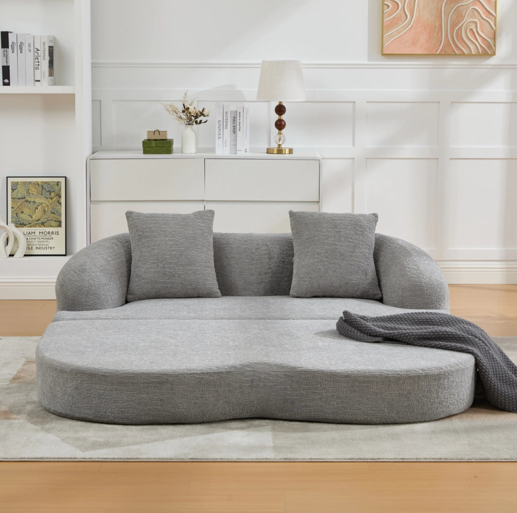 Divano letto 2 posti 157x84x65 cm grigio chiaro, con 2 cuscini, tessuto chenille