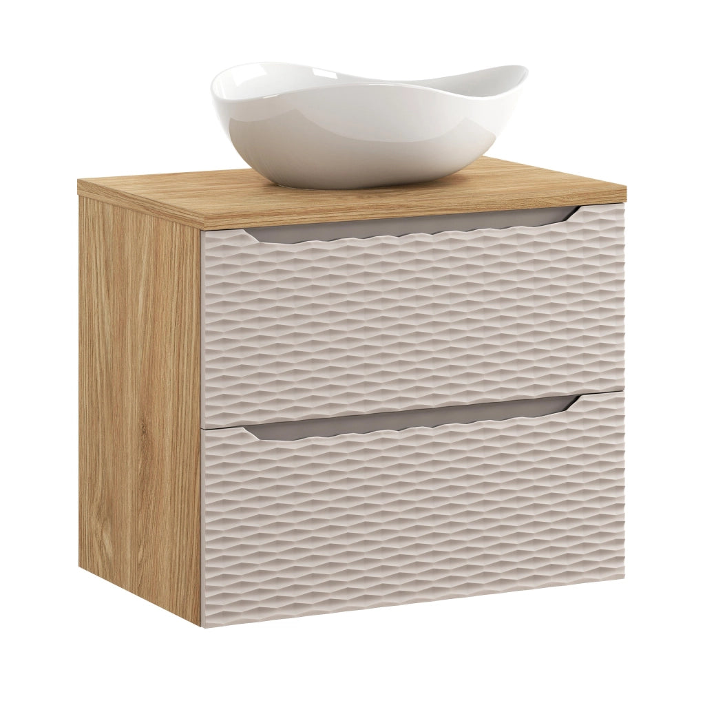 Set mobili bagno 70 cm con piano e lavabo da appoggio Cloud Ocean Beige 70 x 1401 x 46 cm