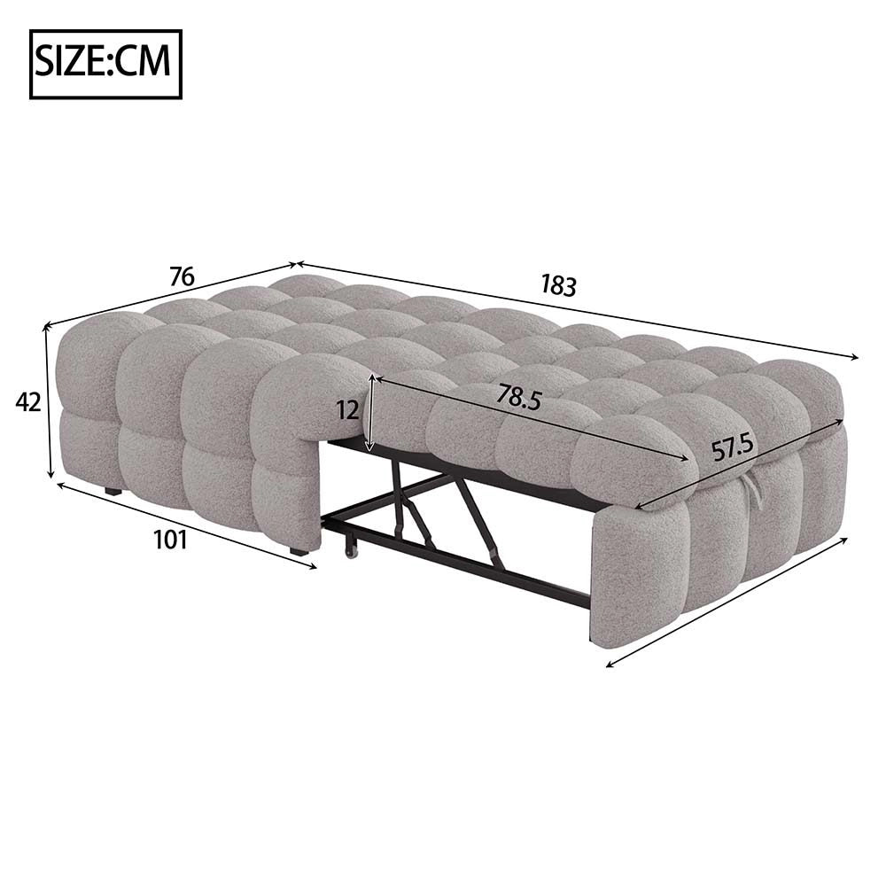 Pouf letto trasformatore - Xylo - grigio, tessuto orsacchiotto, morbido
