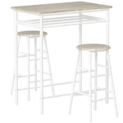Set Bancone Bar e 2 Sgabelli Alti in Legno Stile Nordico con Mensola e Poggiapiedi, Bianco