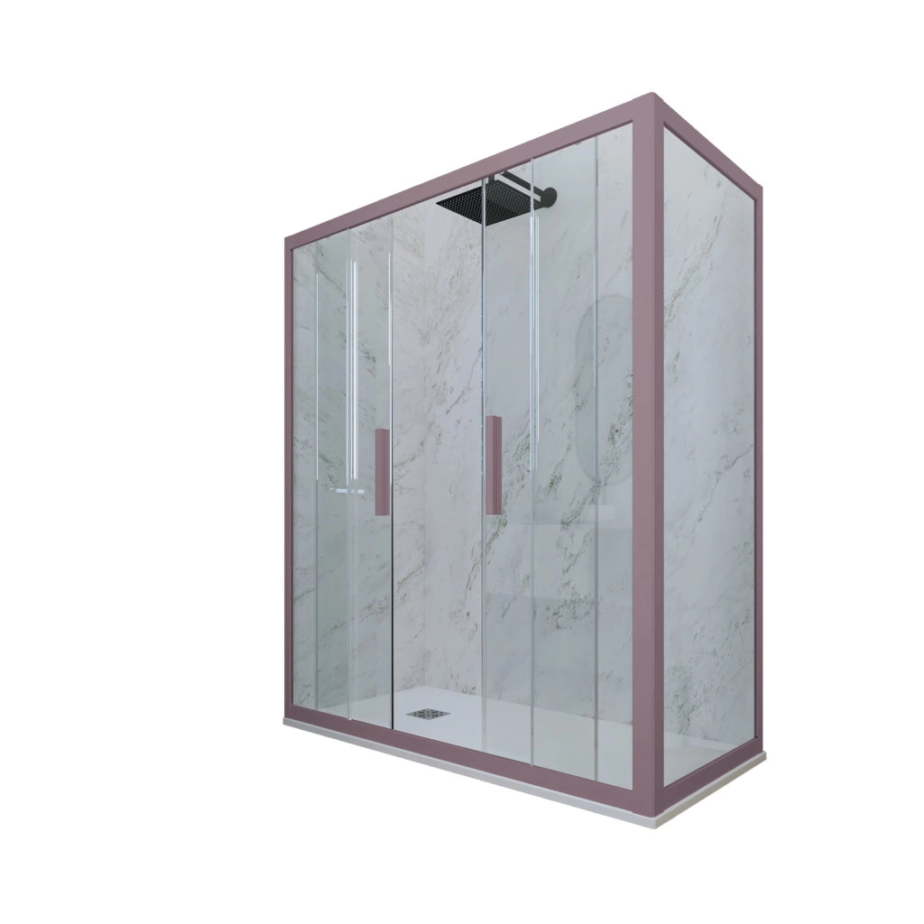 Box doccia 2 ante scorrevoli 75x140 CM H 200 Vetro Trasparente Profilo Lavanda mod. Glam Duo