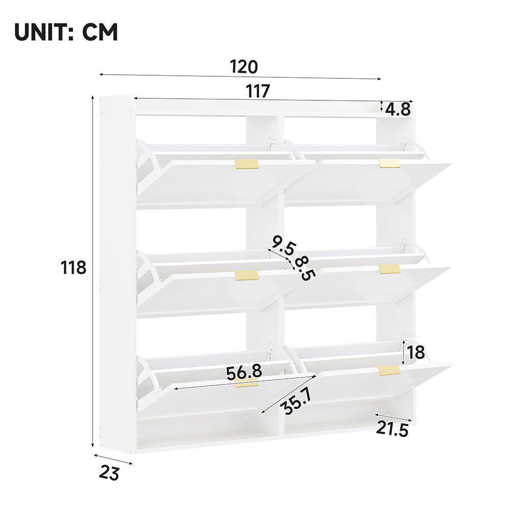 Armadio per scarpe a 6 scomparti - Xylo - 120x23x118 cm - Bianco - Compartimenti pieghevoli