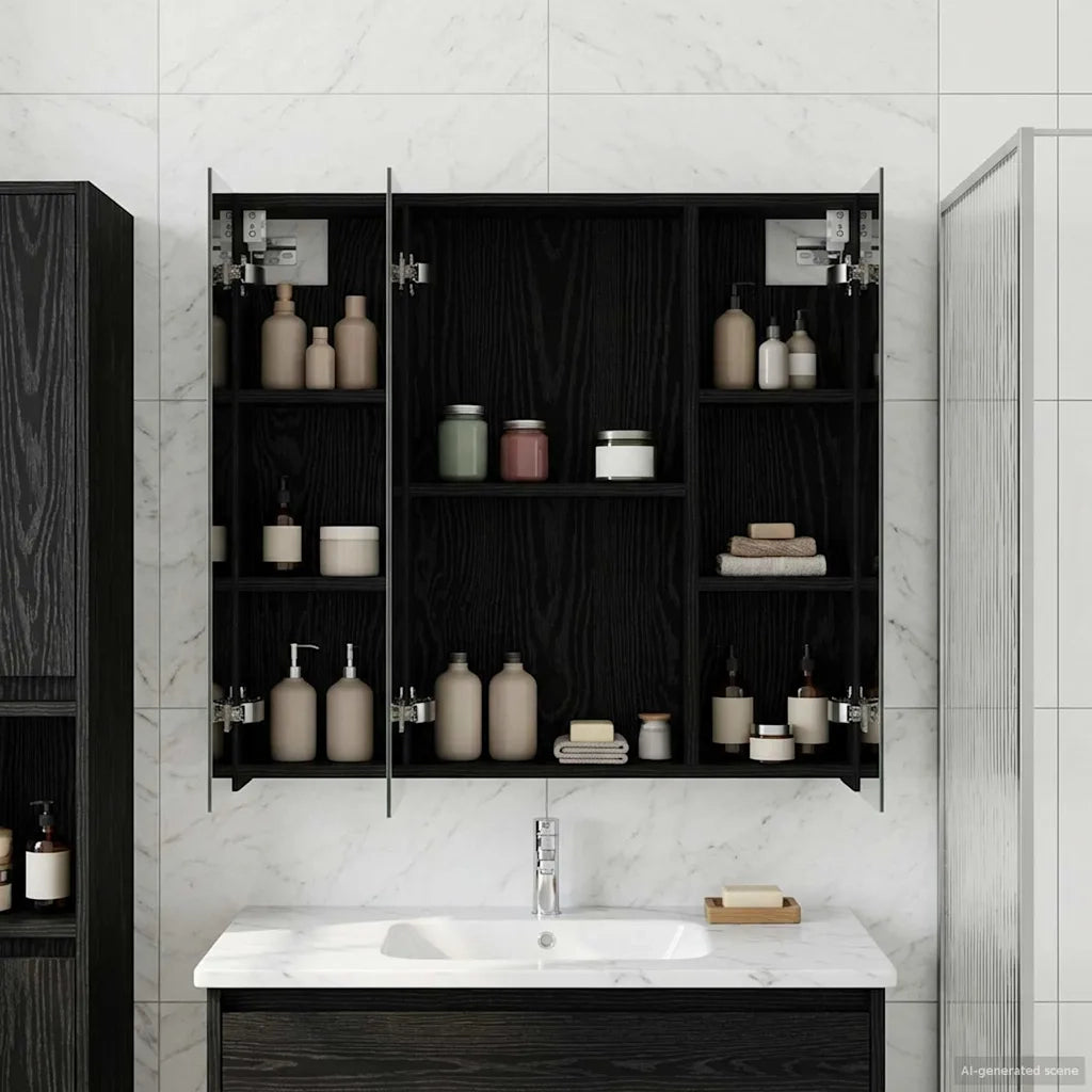 Mobiletto per specchio da bagno Rovere Nero 70 x 14,5 x 70 cm 889088