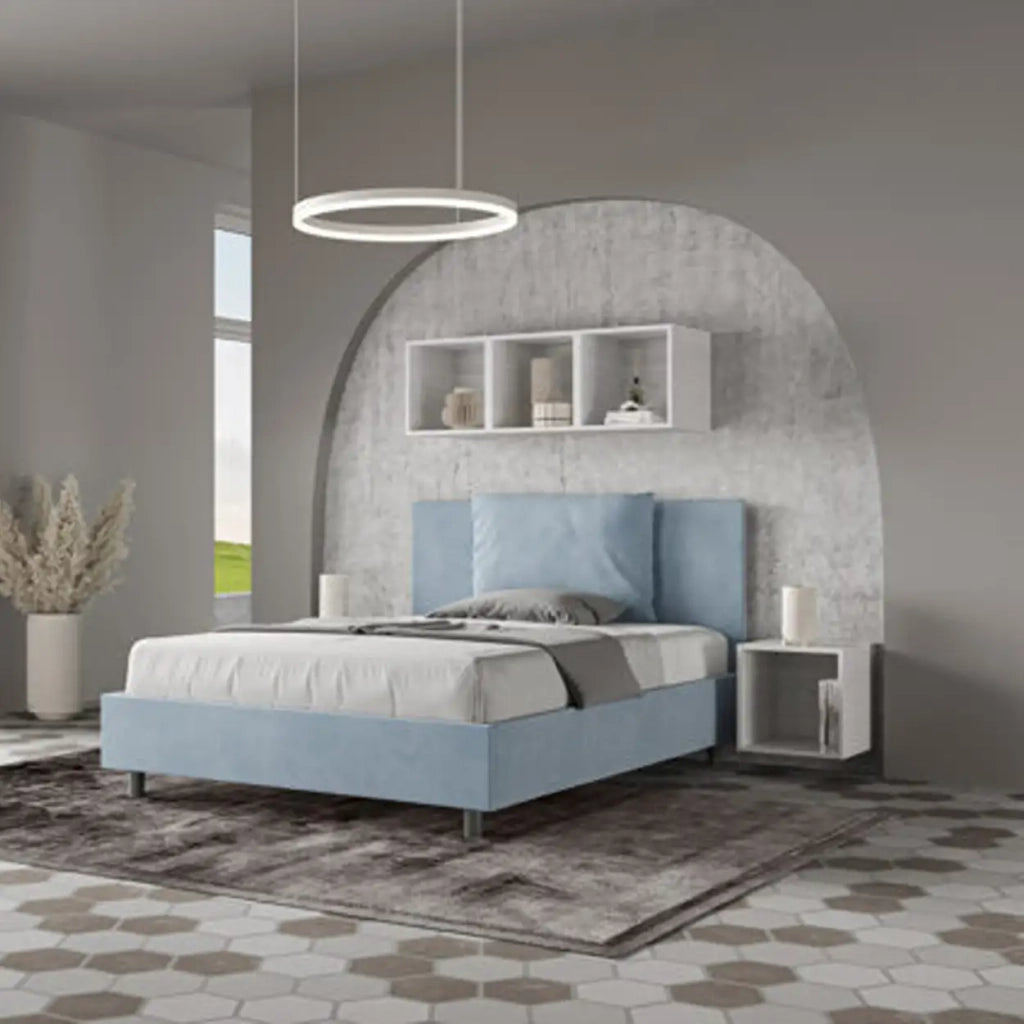 Letto matrimoniale francese senza rete imbottito 140x200 microfibra ocra Antea