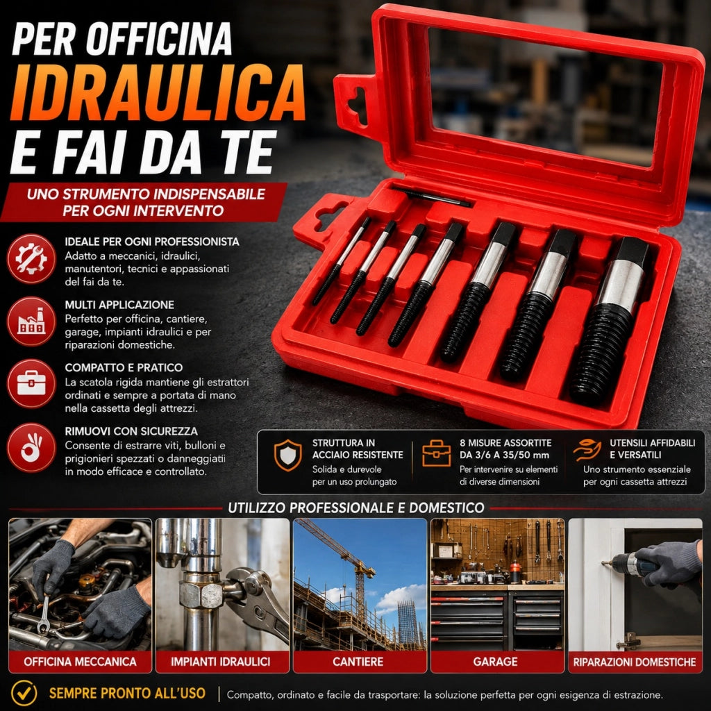 Kit 8 Estrattori Conici per Viti Bulloni Spezzati e Prigionieri