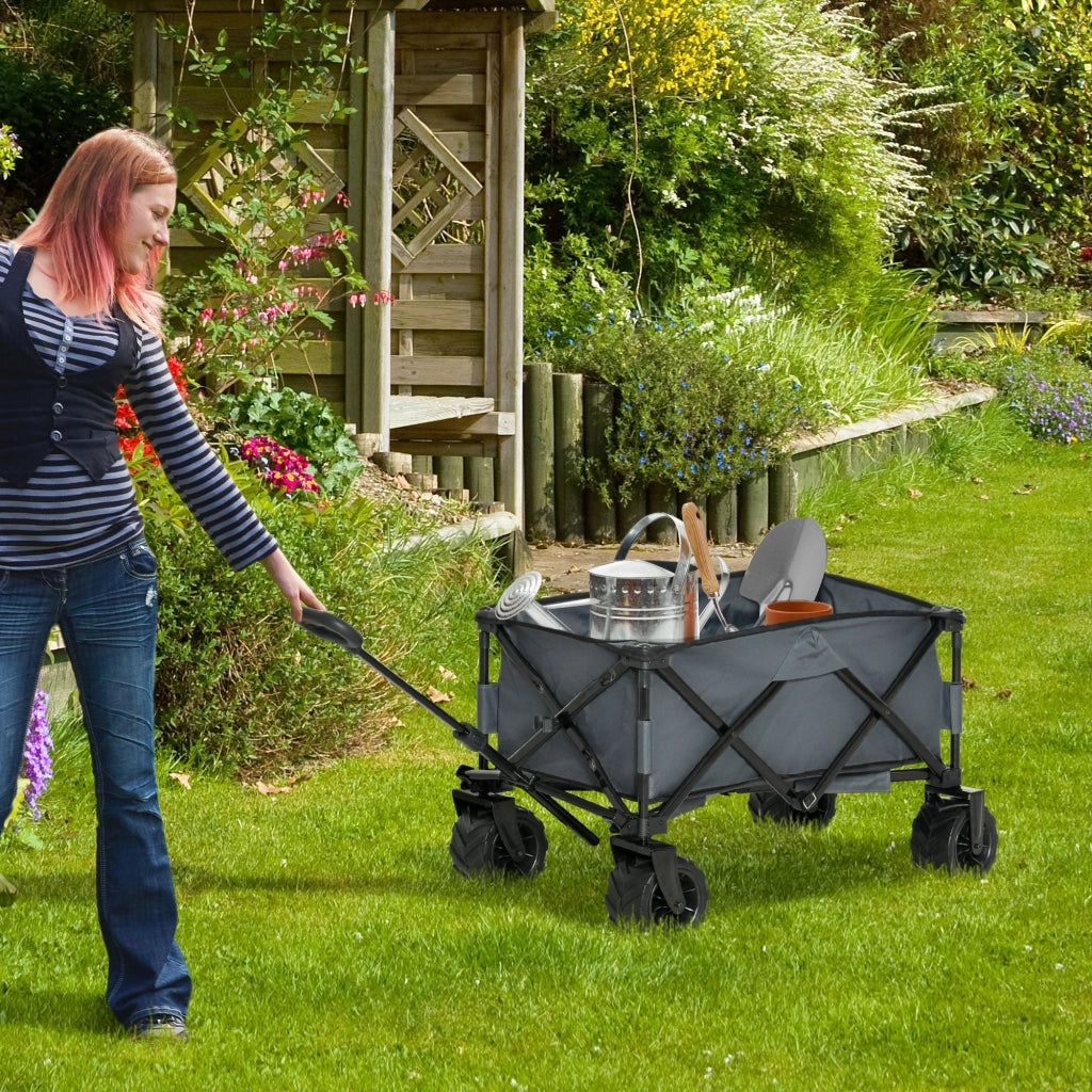 Carrello da Giardino Carico max 70kg con Maniglia Telescopica in Metallo e Tessuto Oxford Grigio