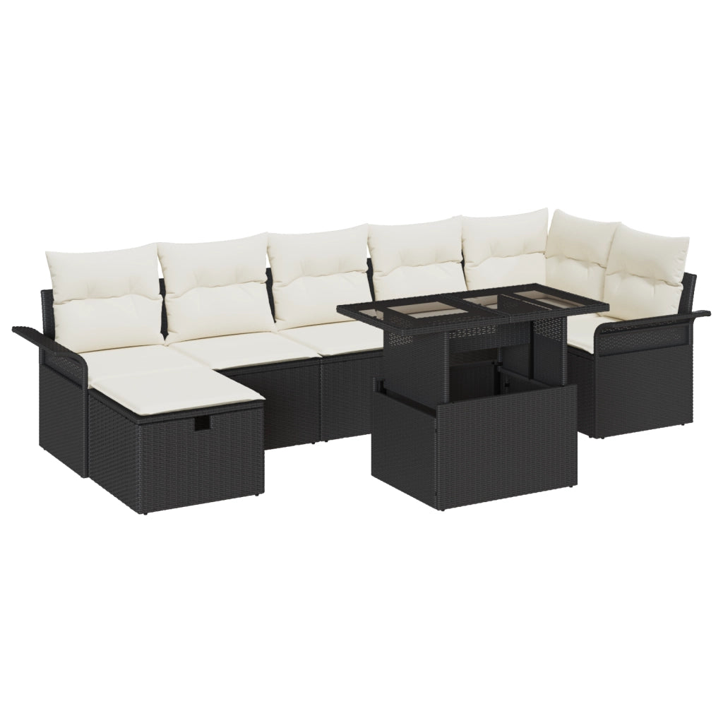Set di Divani da Giardino 8 Pezzi con Cuscini Nero Polyrattan