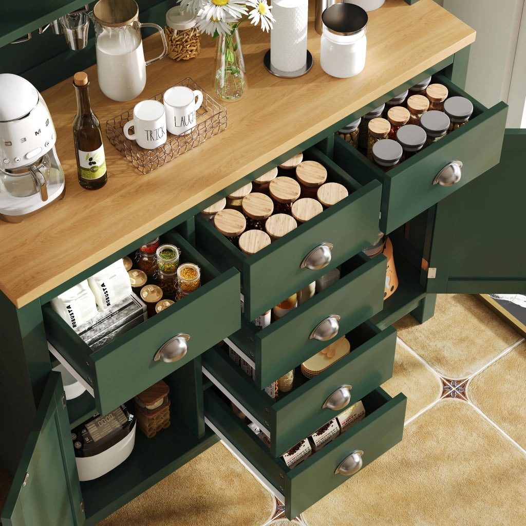Credenza da Cucina Mobile Contenitore con Spazi di Stivaggio e LED regolabile; in MDF; 104x40x180 cm; Verde