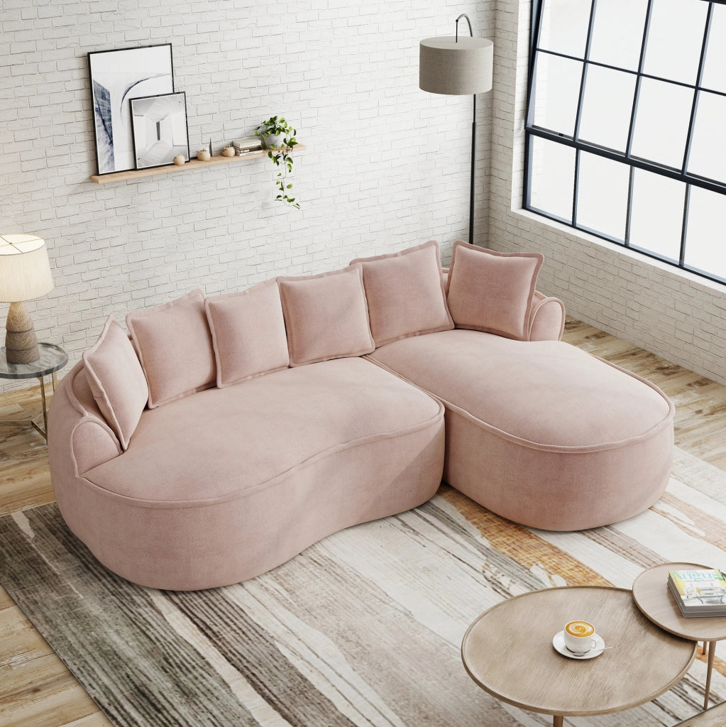 Divano modulare a L senza struttura 252x164x67 cm in chenille rosa con chaise longue profonda