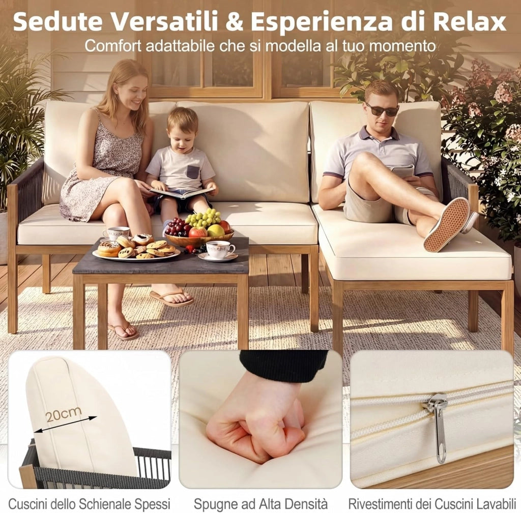 Set di Mobili da Giardino 3 Pezzi, Salotto da Esterno con 2 Divani Componibili a forma di L e Tavolino da Caffè, Set da Conversazione da Esterno con Cuscini Sfoderabili, per Patio e Terrazzo