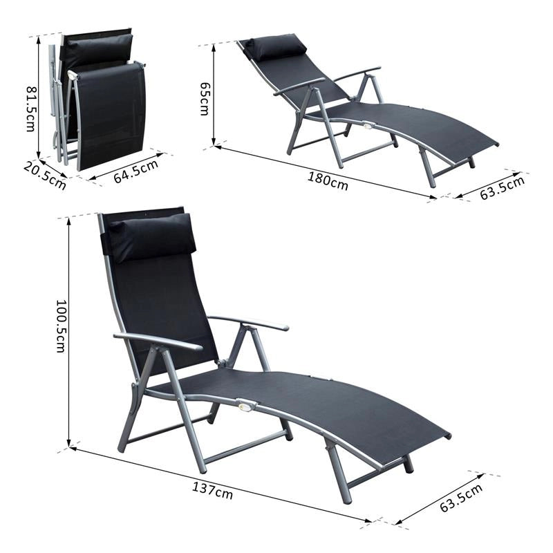 SDRAIO PRENDISOLE RELAX RECLINABILE PIEGHEVOLE CON CUSCINO GIARDINO NERO
