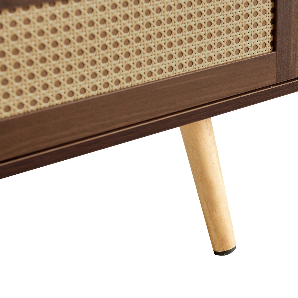 TAVOLINO DA SALOTTO 105x55x40 cm MDF Marrone con ante scorrevoli in rattan