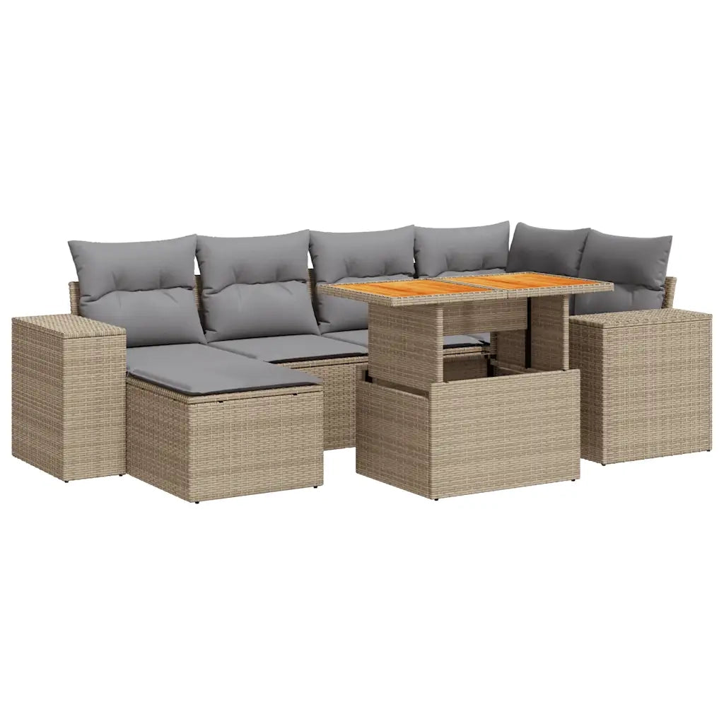 vidaXL Set Divani da Giardino 7 pz con Cuscini Beige in Polyrattan