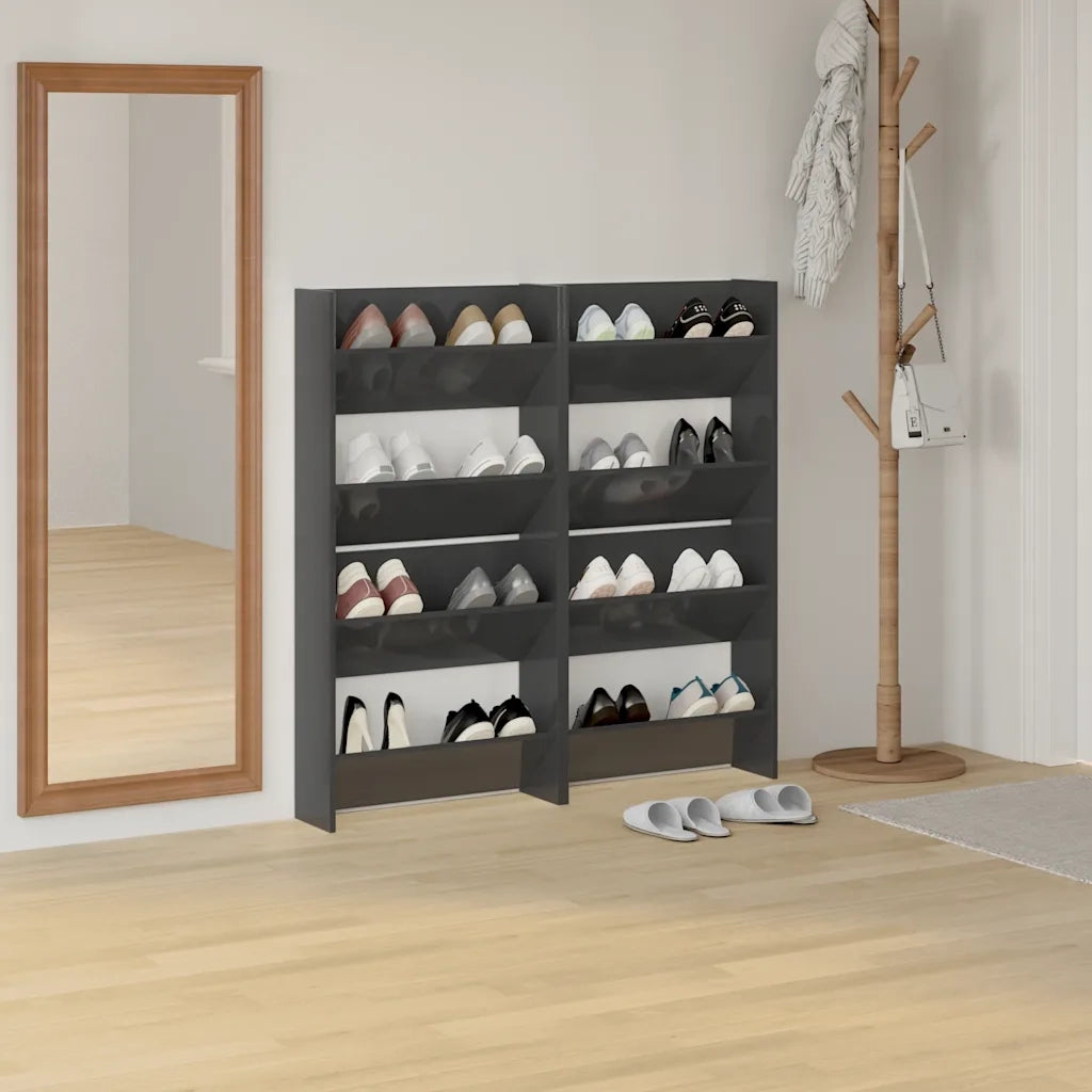 Scarpiere a Muro 4pz Grigio Lucido 60x18x60cm Legno Multistrato 806740