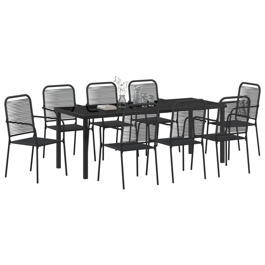 Set Pranzo Giardino 9 Pezzi Nero Cotone e Acciaio