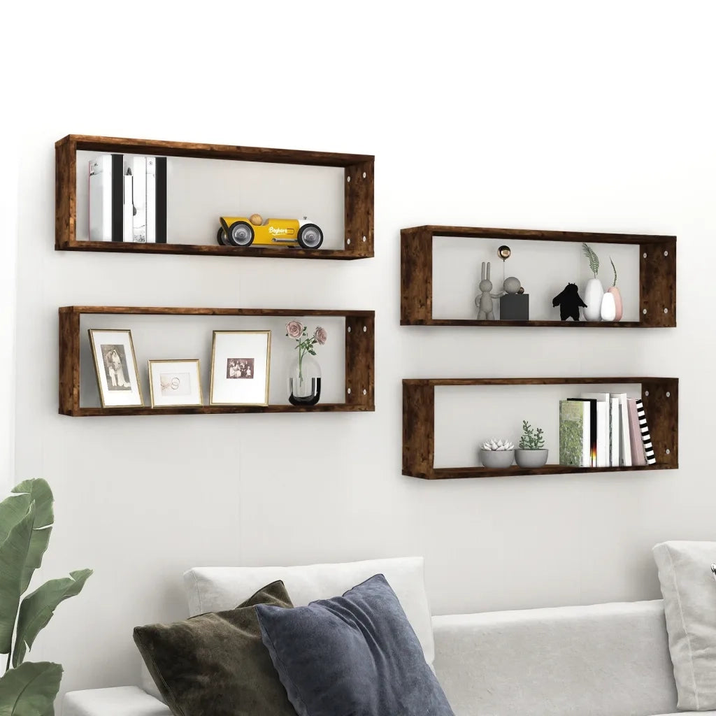 Mensole Muro Cubo 4 Rovere Fumo 80x15x26,5cm Legno Multistrato cod mxl 32906