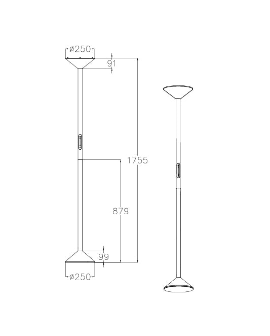 Lampada da terra Tratto LED 50W 4000lm CCT Bianco - Struttura in metallo e metacrilato, Dimmerabile al tocco, IP20, 175.5cm - Tratto Design