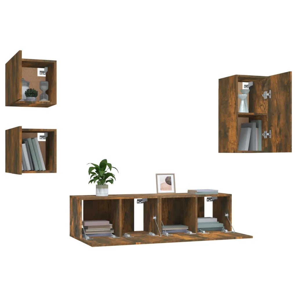 Set di Mobili Porta TV 5 pz Rovere Fumo in Legno Multistrato 3120275