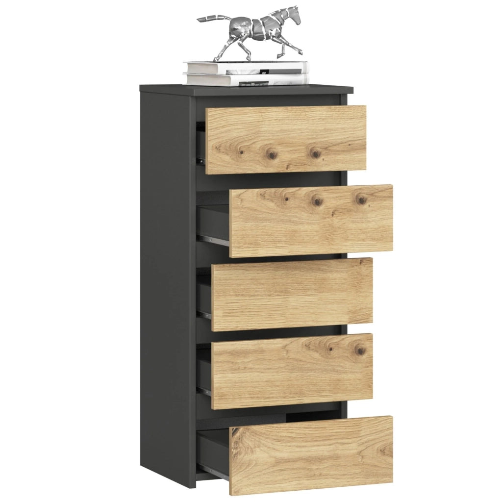 Cassettiera AKORD CL5 Cassettiera Grigia Grafite 40 cm 5 cassetti inserto frontale Quercia Artisan 40x35x92 cm
