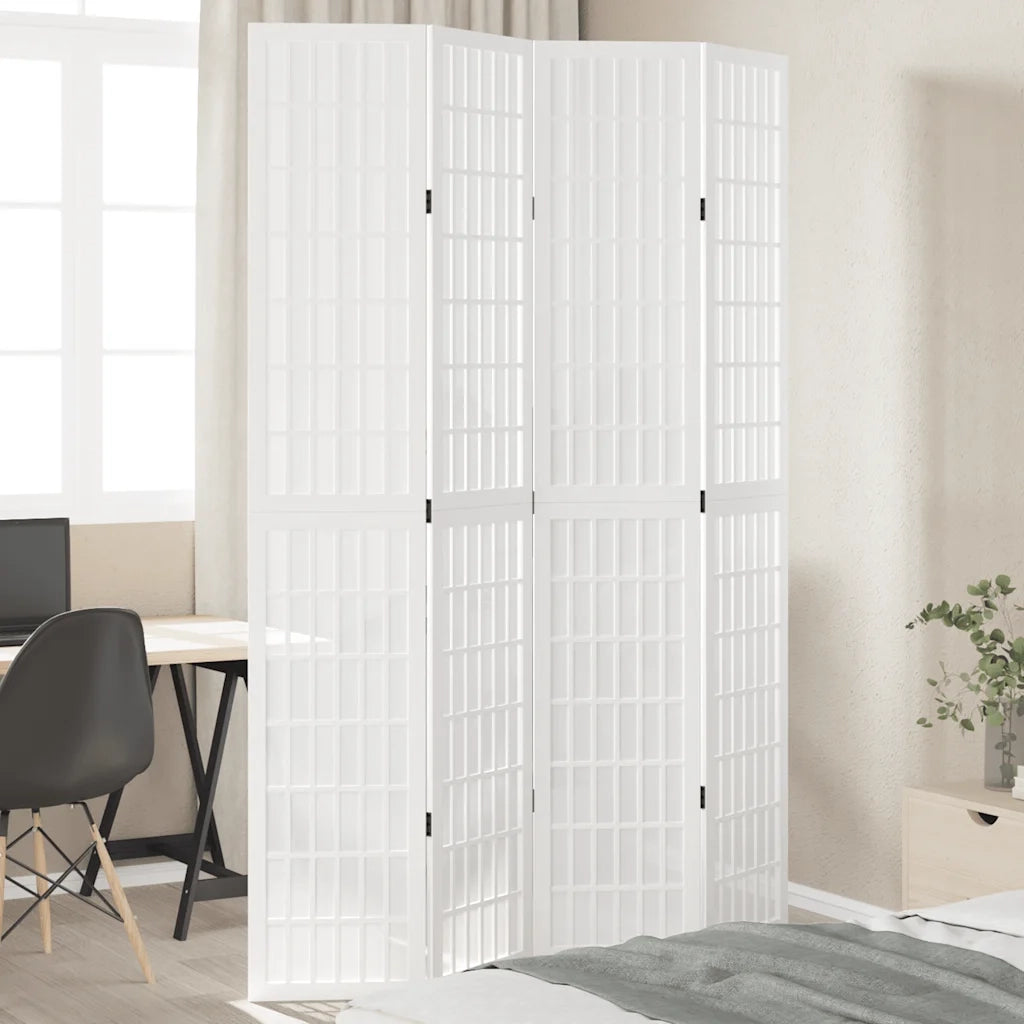 vidaXL Divisorio Ambienti 4Pannelli Bianco Legno Massello di Paulownia