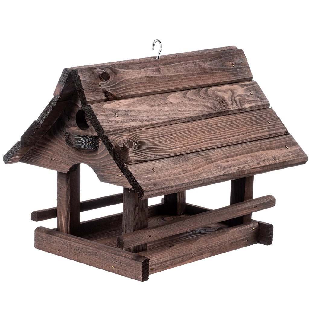 KADAX Grande casetta per mangiatoia per uccelli in legno di alta qualità da appendere, colore marrone, ideale come regalo.